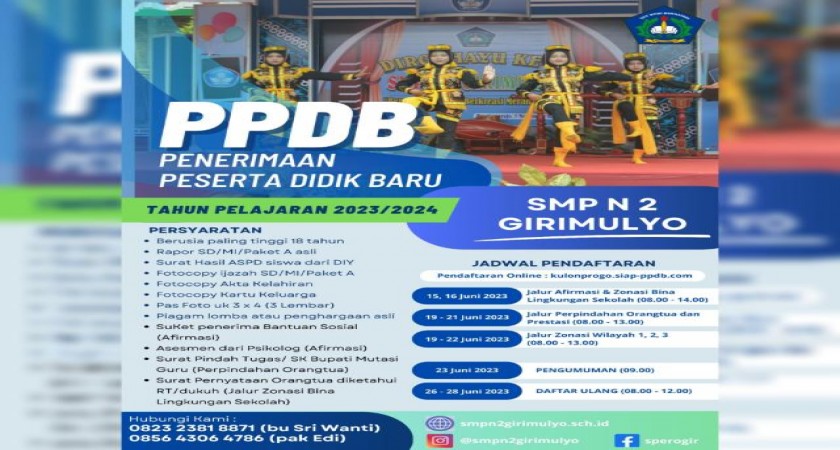 PPDB SMP Negeri 2 Girimulyo Tahun Pelajaran 2023/ 2024